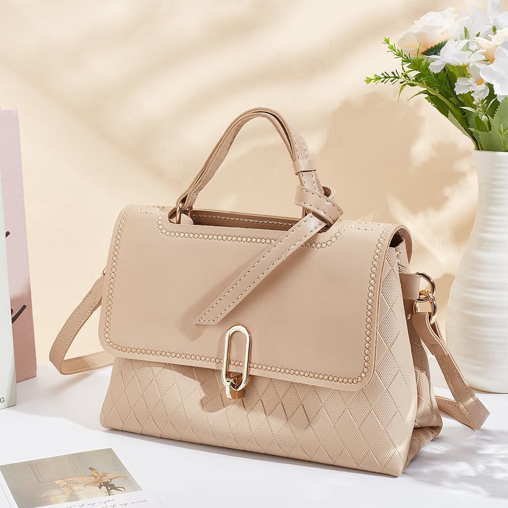 1set PU Leather Knitting Crochet Bags with Bottom and Shoulder Strap for Craft Shoulder Bags Accessories Wheat 400x400x1mm