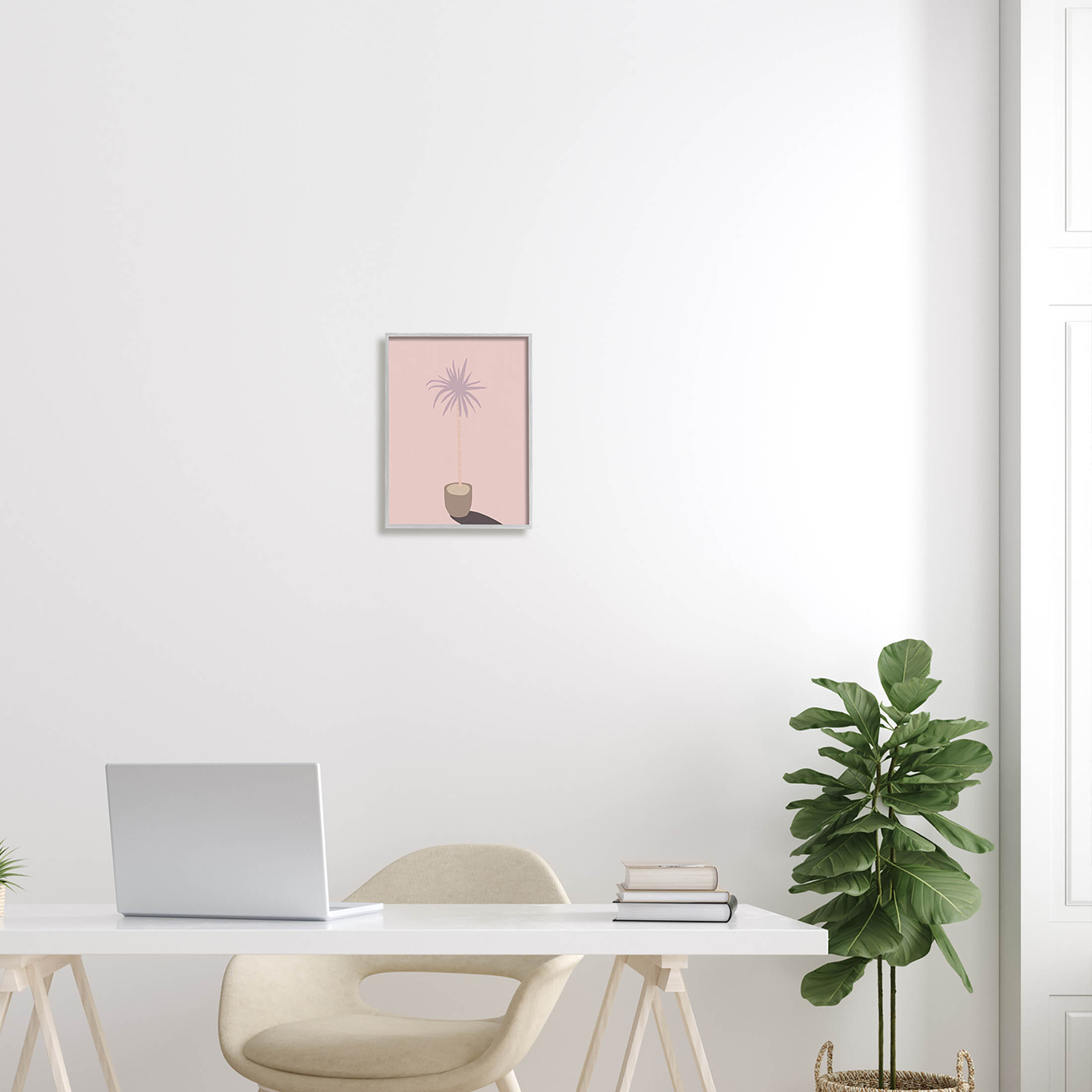 Pink Potted Palm Plant Botanical & Floral Graphic Art Gray Framed Art Print Wall Art