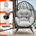thumbnail image 4 of Dextrus Egg Chair Wicker Outdoor Indoor Oversized Large Lounger with Stand Cushion Egg Basket Chair 350lbs Capacity for Patio,Garden, Backyard,Balcony-Grey, 4 of 10