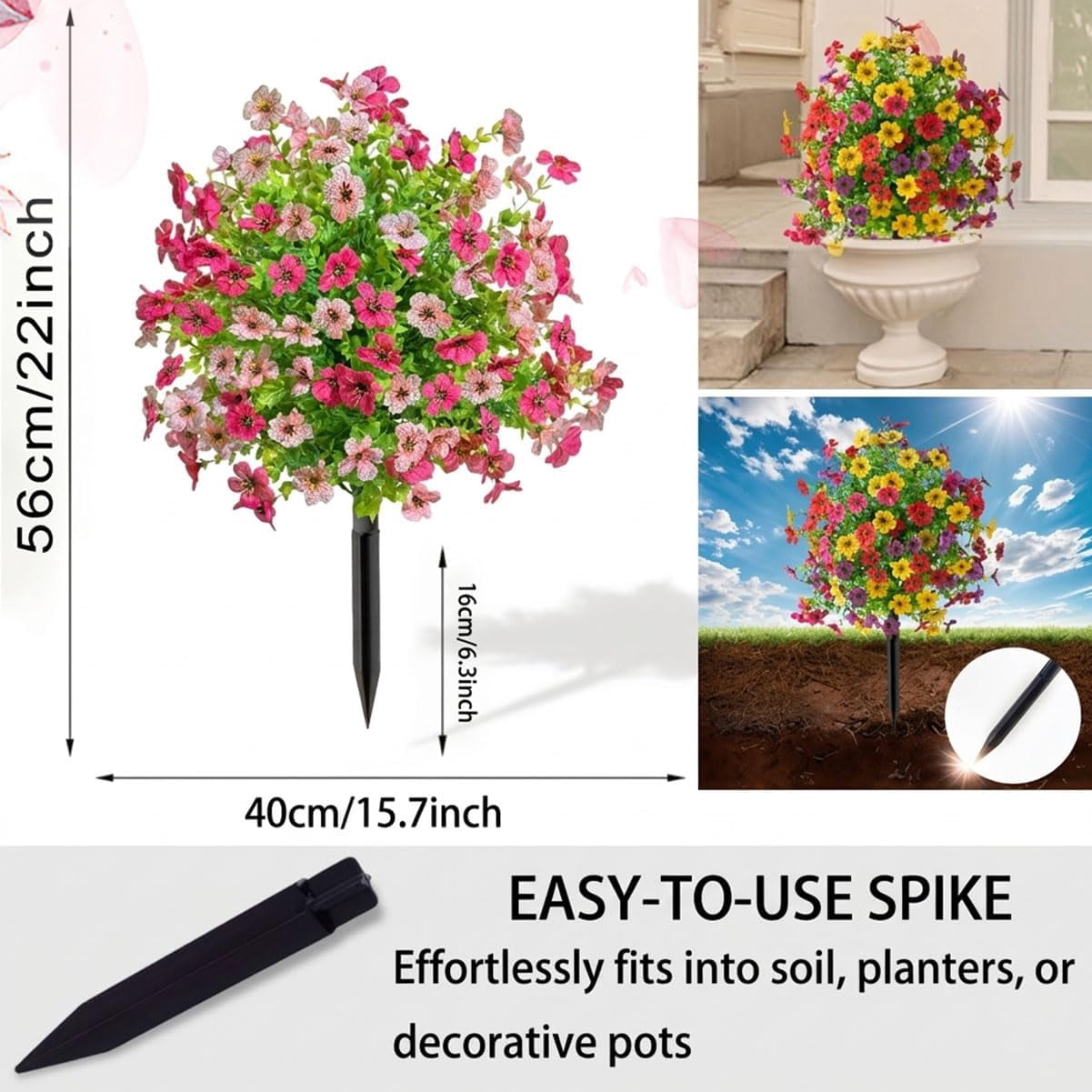 Artificial Violet for Outdoor Indoor Garden Home Decoration, UV Resistant Waterproof Faux Flowers, No Fade Fake Plants with Ground Stakes for Patio Porch Decor