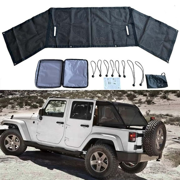 Sunshade Mesh Shade Top Cover fits Jeep Wrangler JK JKU 2007-2017 4 Door (Black)