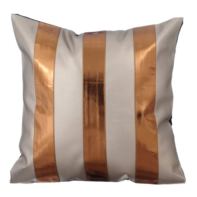 Funda de cojín para sofá, color crema, con cremallera, 40 x 40 cm (16 x 16 pulgadas), decorativa de piel sintética, a rayas, moderna, color bronce alternado.