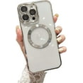 thumbnail image 6 of Compatible with iPhone 13 Pro Max Magnetic Clear Case,Luxury Plating Bling Transparent Shockproof MagSafe Case with Full Camera Lens Protector for iPhone 13 Pro Max Women Girl Men-Silver, 6 of 12