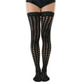 thumbnail image 4 of ToBeInStyle Women's Pothole Pattern Fishnet Thigh High Stockings - Black, 4 of 7