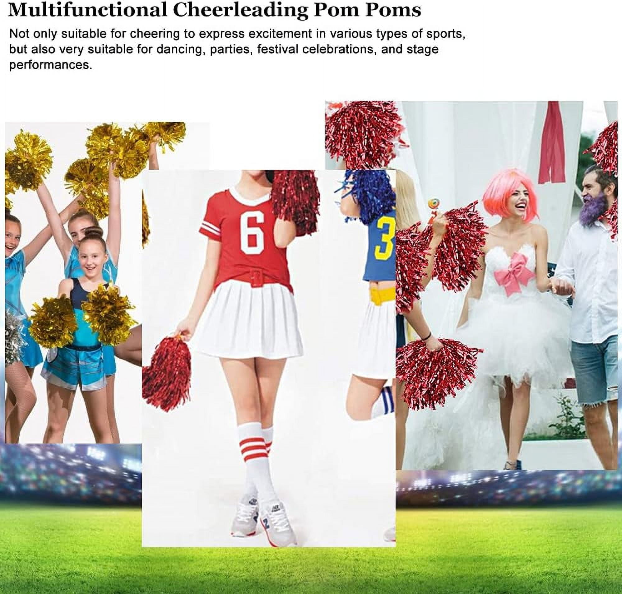 LINLIN 12 Pcs Cheerleading Pom Poms Plastic Cheerleader Pompoms Premium Metallic Pom Poms Set Cheering Hand Flowers Handle Dance Pom Poms Cheering Squad Pompoms for Football Basketball Cheers