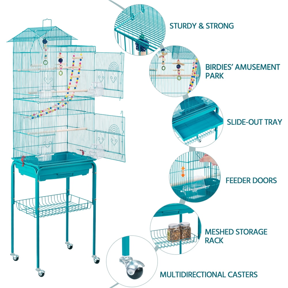 Renwick 62.4'' Metal Birdcage with Detachable Stand Teal Blue
