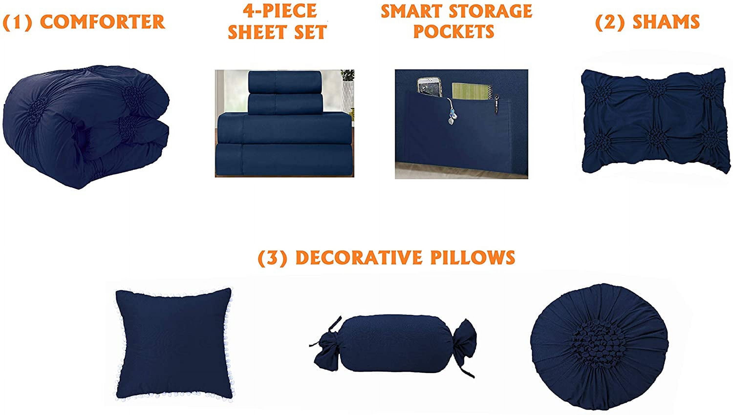 Elegant Comfort 10 Piece Navy Blue Sunflower Bed in a Bag, Queen