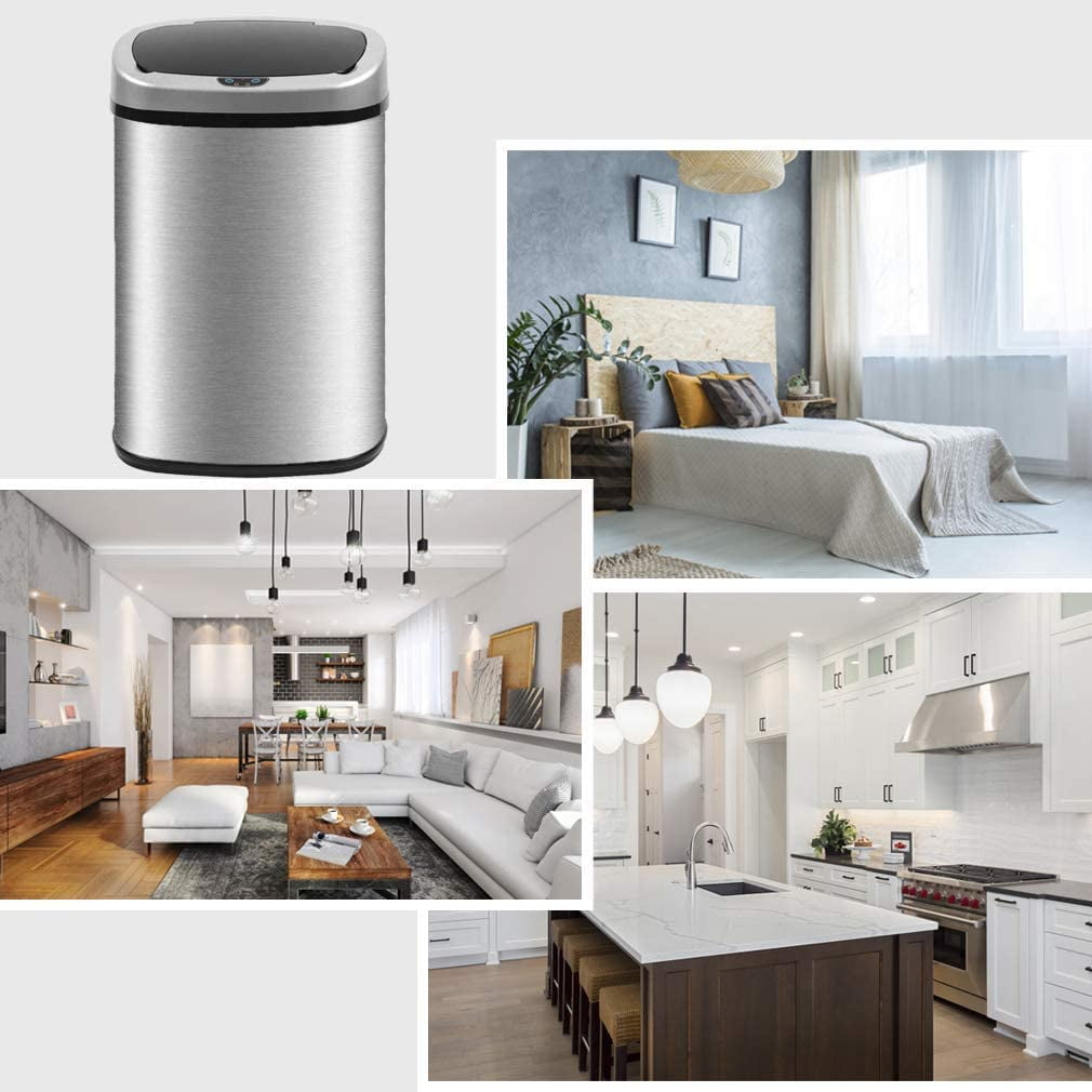 Dkelincs Automatic 13 Gallon Kitchen Can Stainless Steel Touch Free Trash Can with Lid Waste Bin for Kitchen Bathroom Bedroom Office, Powered by 4x C Batteries Trash Can