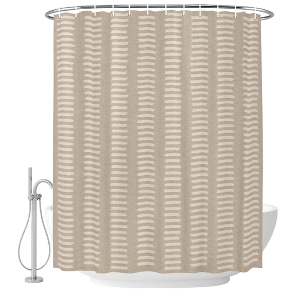 Small Stall Shower Curtain 36x78 Inch Narrow Half Size Brown Stripes Retro Bath Curtains Bathroom Decor, Modern Farmhouse Beige Striped Waterproof Fabric Shower Curtain Set with Hooks 36 Inch