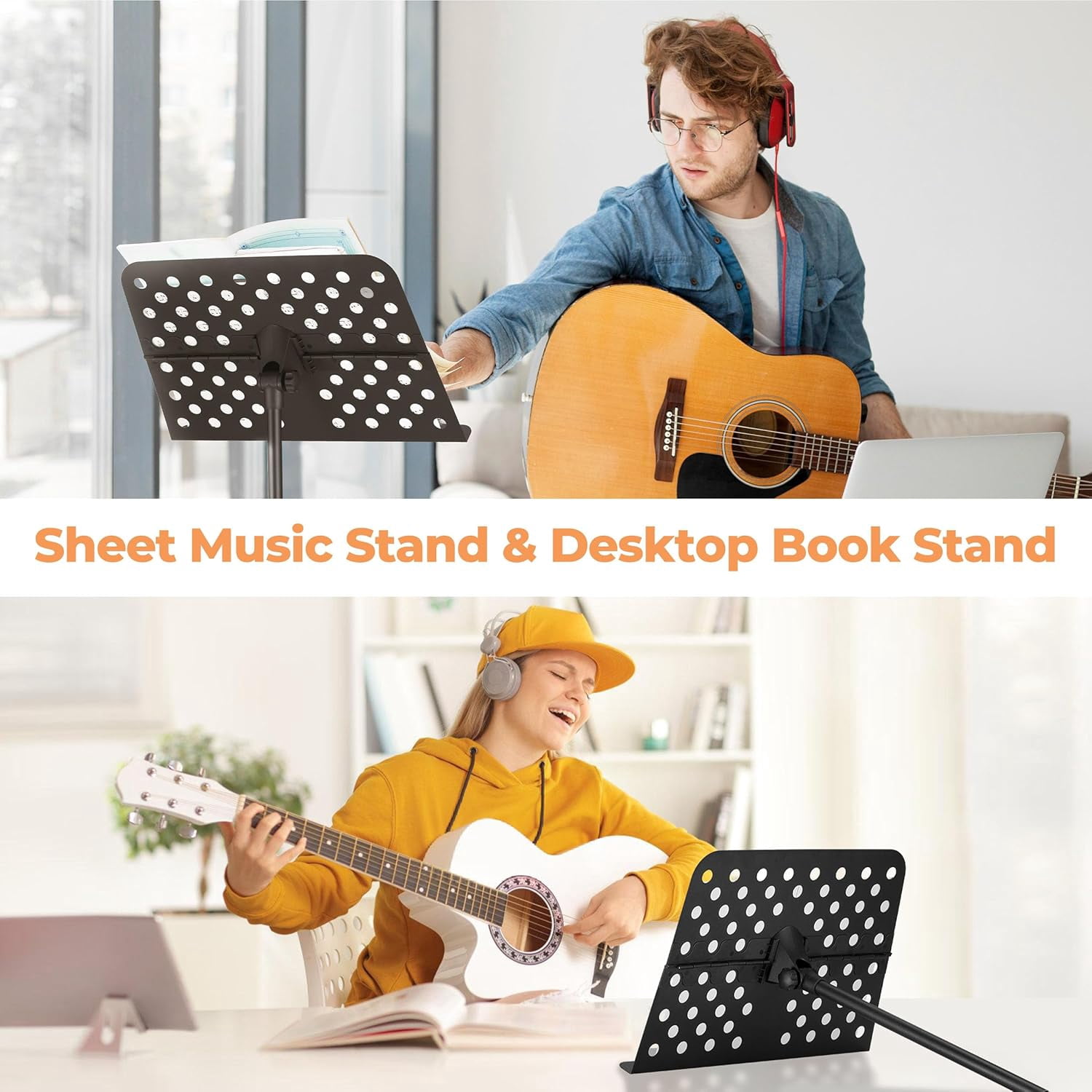 Sheet Music Stand, Professional Portable Music Stand for Sheet Music with Violin Hanger, Folding Sheet Music Folder Music Instrument Stand with Carrying Bag
