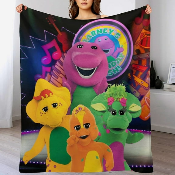 Barney And Friends Throw Blanket Cozy Warm Flannel Blanket for Living Room Bedroom Bed Sofa Camping Travel, All Seasons Fleece Blankets Gifts for Kids Girls Boys Adults 40"x30"