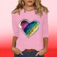 thumbnail image 4 of Mujeres Tres Cuartos de Manga Tops Suelto Ajuste Impreso Cuello Redondo Casual Blusa Camiseta Verano, 4 of 5