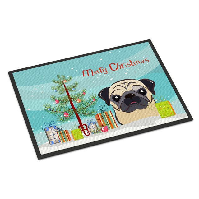 Caroline's Treasures BB1634MAT - Alfombrilla para interior o exterior para árbol de Navidad y fawn Pug, 18 x 27, multicolor Caroline's Treasures BB1634MAT