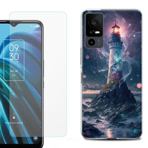 OneToughShield ® for TCL 40 XE 5G Shockproof Fashion Phone Case, with Tempered Glass Screen Protector - Surreal Lighthouse