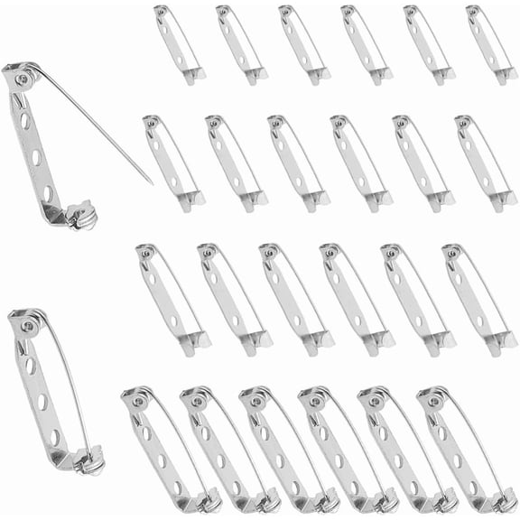 Silver 1 Box 120Pcs 20mm 25mm 30mm 35mm Bar Pin Backs Brooch Safety Pins Clasp Brooches Badge Locking pins Findings with Holes for DIY Name Tags Jewelry Crafts Corsage Badge Jewelry Making Pins