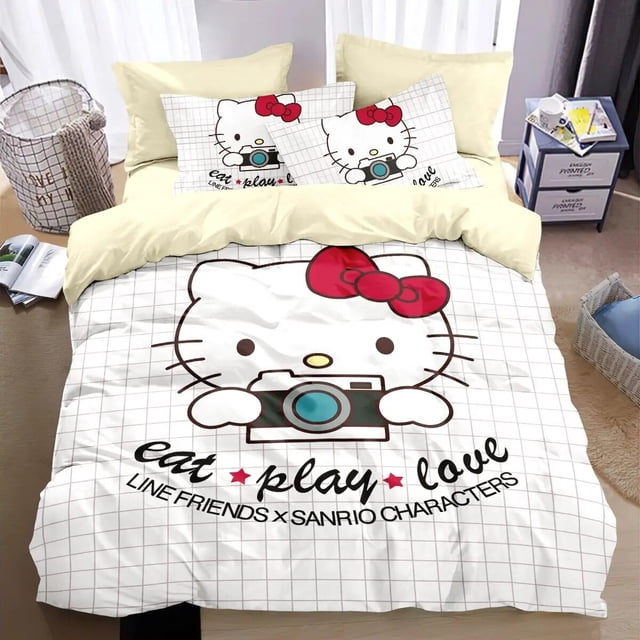 Sanrios Hello Kitty Melody Pochacco Bedding Set Four Piece Bedding Girl Heart Double Pillowcase Bed Linens Dorm Bedclothes RJ
