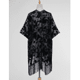 thumbnail image 2 of WeHello Women's Burnout Velvet Kimono Black Cardigan Cover Up Holiday Casual Cardigan Shawl Tops, 2 of 9