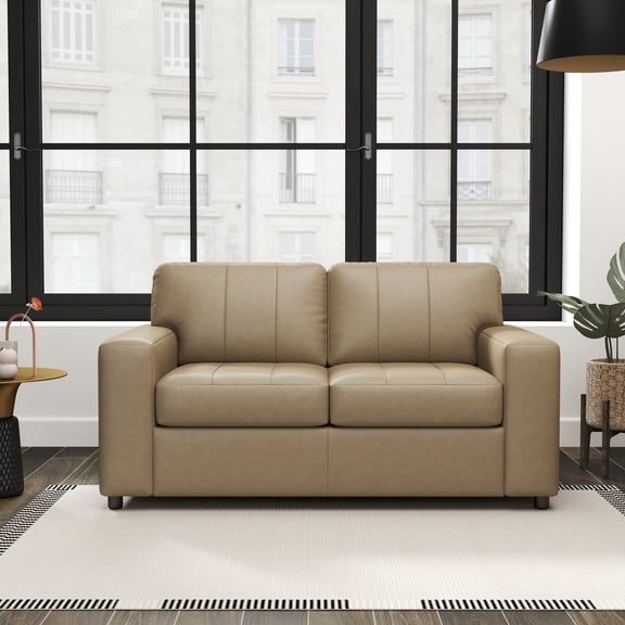 Roundhill Furniture Sakan Leather Upholstered Loveseat, Beige