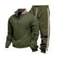 thumbnail image 2 of Men's Casual Heavy-duty Fleece Loose Stand-up Collar Sweatshirt and Pants Set, Color-matched for Workwear Winter Sports and Outdoor Adventures,Army Green,L, 2 of 9