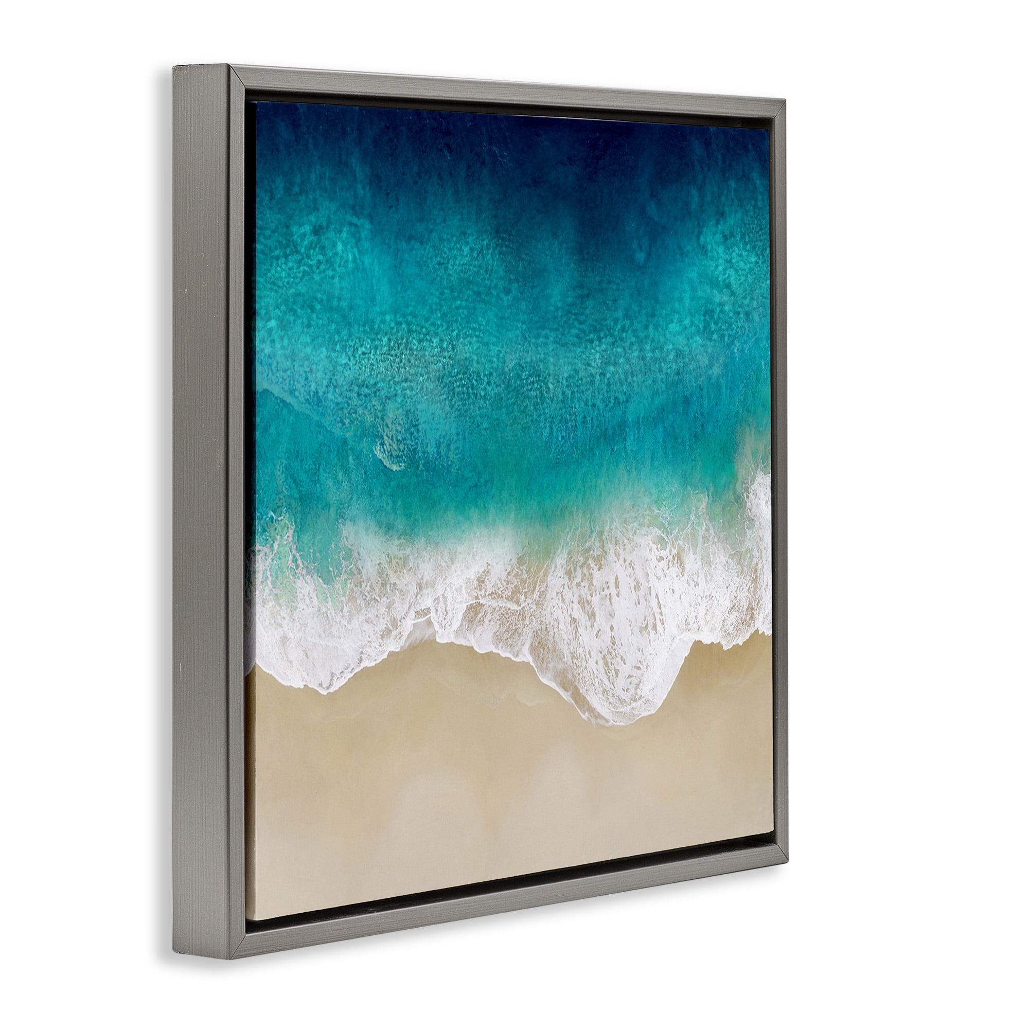 Stupell Industries Aerial Tropical Blue Tide Nature Painting Gray Floater Framed Canvas Art Print Wall Art, 18 x 18