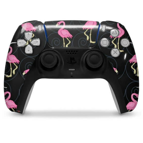 WraptorSkinz Skin Wrap compatible with the Sony PS5 DualSense Controller Flamingos on Black (CONTROLLER NOT INCLUDED)