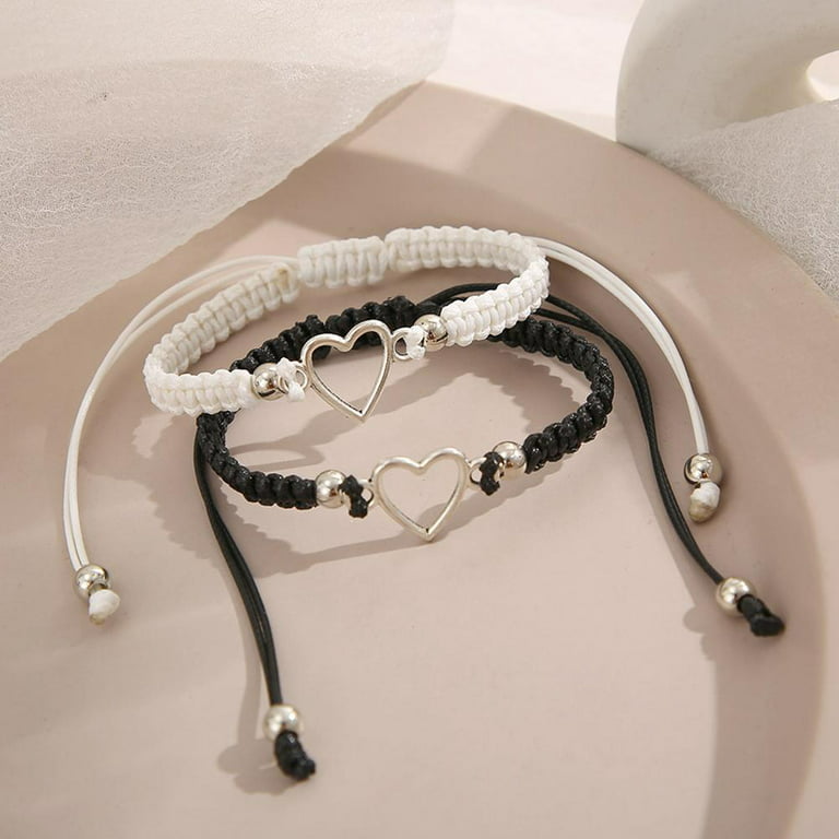 Lover Bracelets Boyfriend Best Bracelets Jewelry Love Black Girlfriend TPALPKT Beads Matching Hand Heart Unisex for Gifts-NEW Couple Friend Bracelet White Adjustable Crafted