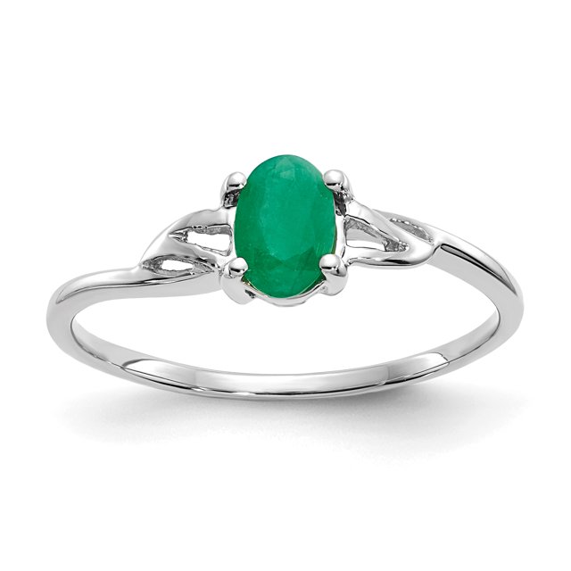 10K White Gold Polished Geniune Emerald Birthstone Ring