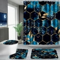thumbnail image 6 of Poedist 4Pcs Marble Bathroom Sets with Shower Curtain and Rugs, Marble Shower Curtain Set with Non-Slip Rugs,Toilet Lid Cover,Bath Mat and 12 Hooks,71 x 71 Inch, SKY Blue Honeycomb Marble, 6 of 7
