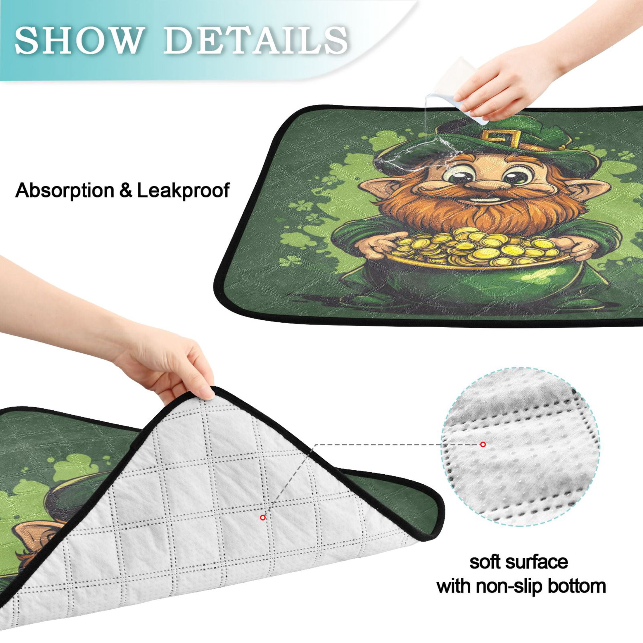Qxltty St Patricks Old Dwarf Cat litter Pads Pet Set of 2 Diaper Mats Center Anti-leakage Layer Absorbent Soft and Comfortable