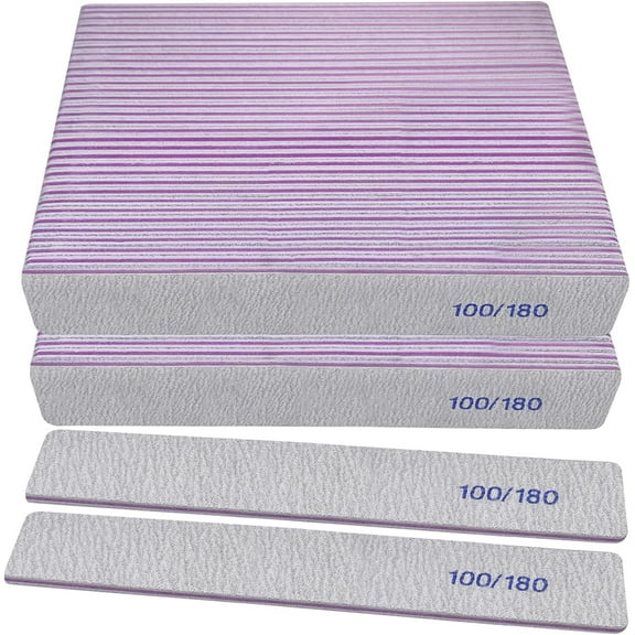 50-Pack Nail Files, 100/180 Grit Double-Sided Emery Boards for Natural & Acrylic Nails - Reusable Manicure Fingernail Filer Set, Professional Gray