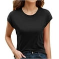 thumbnail image 3 of Inverlee T Shirts Women Crewneck Summer Short Sleeve Tops Boho Solid Color Shirts Soft Elegant Tunic Blouse Tee Summer Fashion, 3 of 7