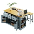 thumbnail image 3 of 53" Island Table for Kitchen with Drop Leaf, Power Outlet, Kitchen Island with Storage, Rolling Kitchen Cart on 5 Wheels with 5 Open Side Racks (Not include bar stools), 3 of 10