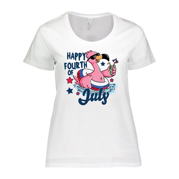 Inktastic Happy 4th of July with Patriotic Flamingo Women's Plus Size T-Shirt