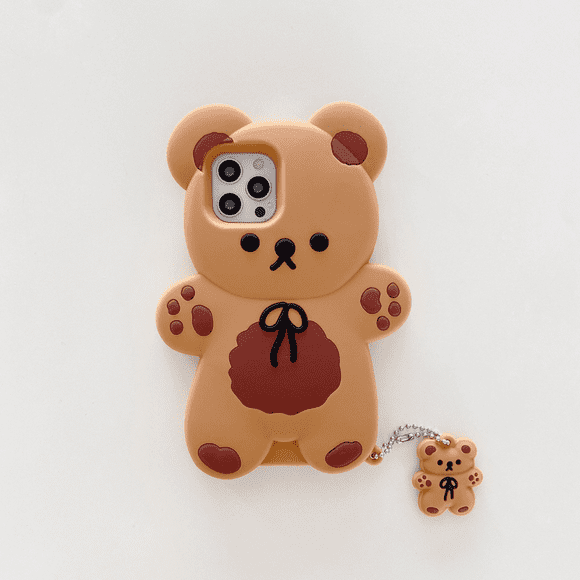 Phone Cases Apply to iPhone 14 Pro Max 6.7inch,Cute Cartoon Bear Phone Case With pendant Brown Phone Case 3D Soft Silicone Case