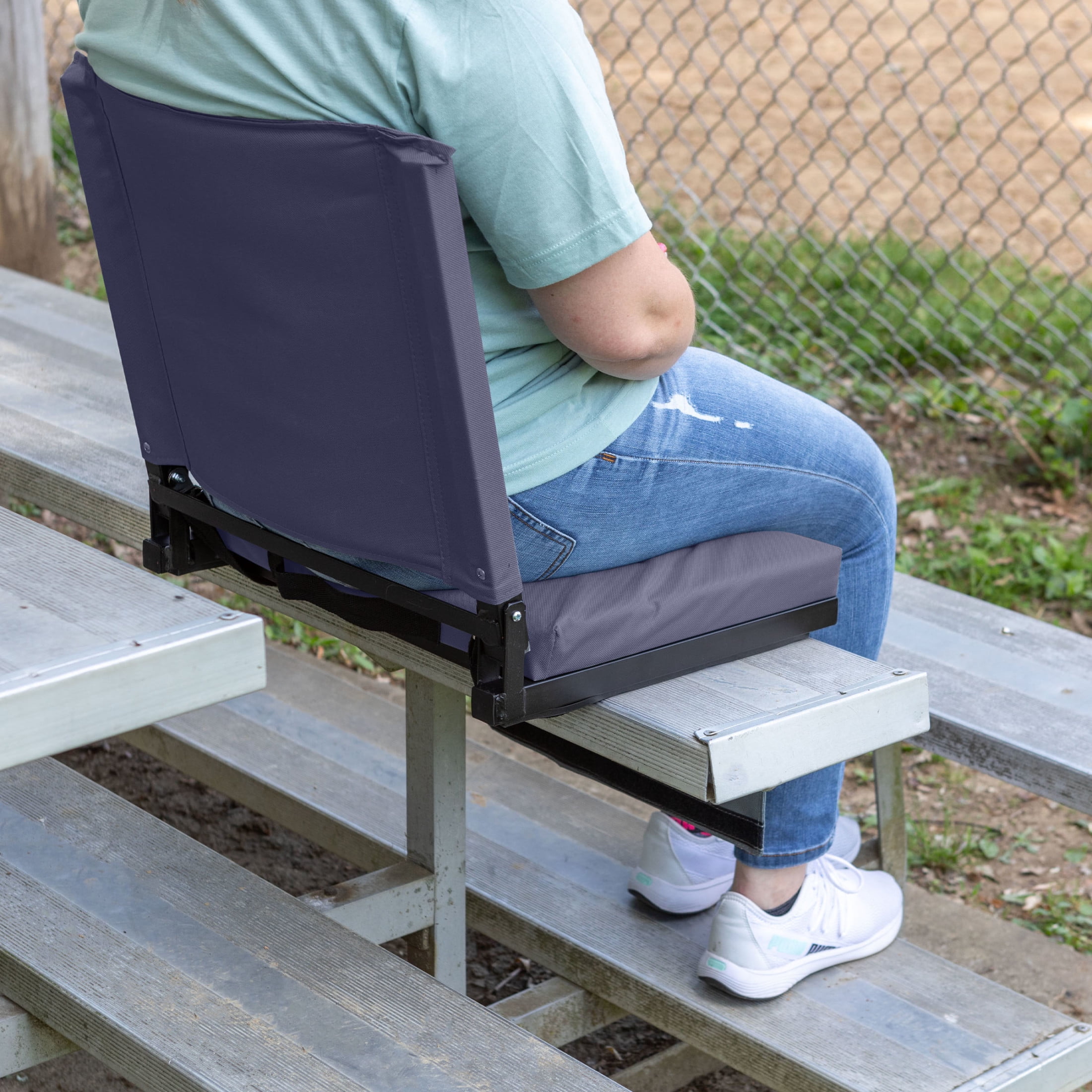 Home-Complete Bleacher Seat - Stadium Seat Cushion with Back Support, Navy