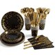 thumbnail image 1 of 175 Uds. Suministros para fiestas con estampado dorado, vajilla desechable para fiestas, incluye confeti de puntos dorados, platos de papel, servilletas, cortadores, 1 of 7