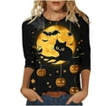 thumbnail image 2 of VKOYWKM Halloween Shirts for Women 3/4 Sleeve Funny Pumpkin Graphic T Shirt Crew Neck Loose Vintage Tops Halloween Spooky Print Tees, 2 of 4