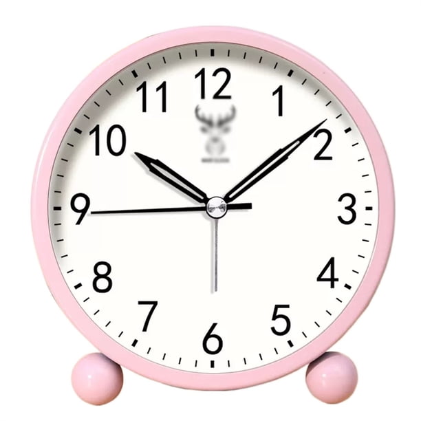 Reloj despertador pequeño de 4 pulgadas, silencioso, con luz nocturna.