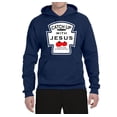 thumbnail image 2 of Wild Bobby, Catch Up with Jesus Funny Ketchup Bottle, Inspirational/Christian, Unisex Graphic Hoodie Sweatshirt, Navy, Small, 2 of 3