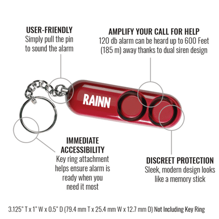 SABRE PA-RAINN-01 Personal Self-Defense Safety Alarm on Key Ring w/ LOUD Dual Alarm Siren Heard up to 600 Ft/185M Away. To Use, Pull Metal Chain from Base, Red (Rape, Abuse & Incest National Network)