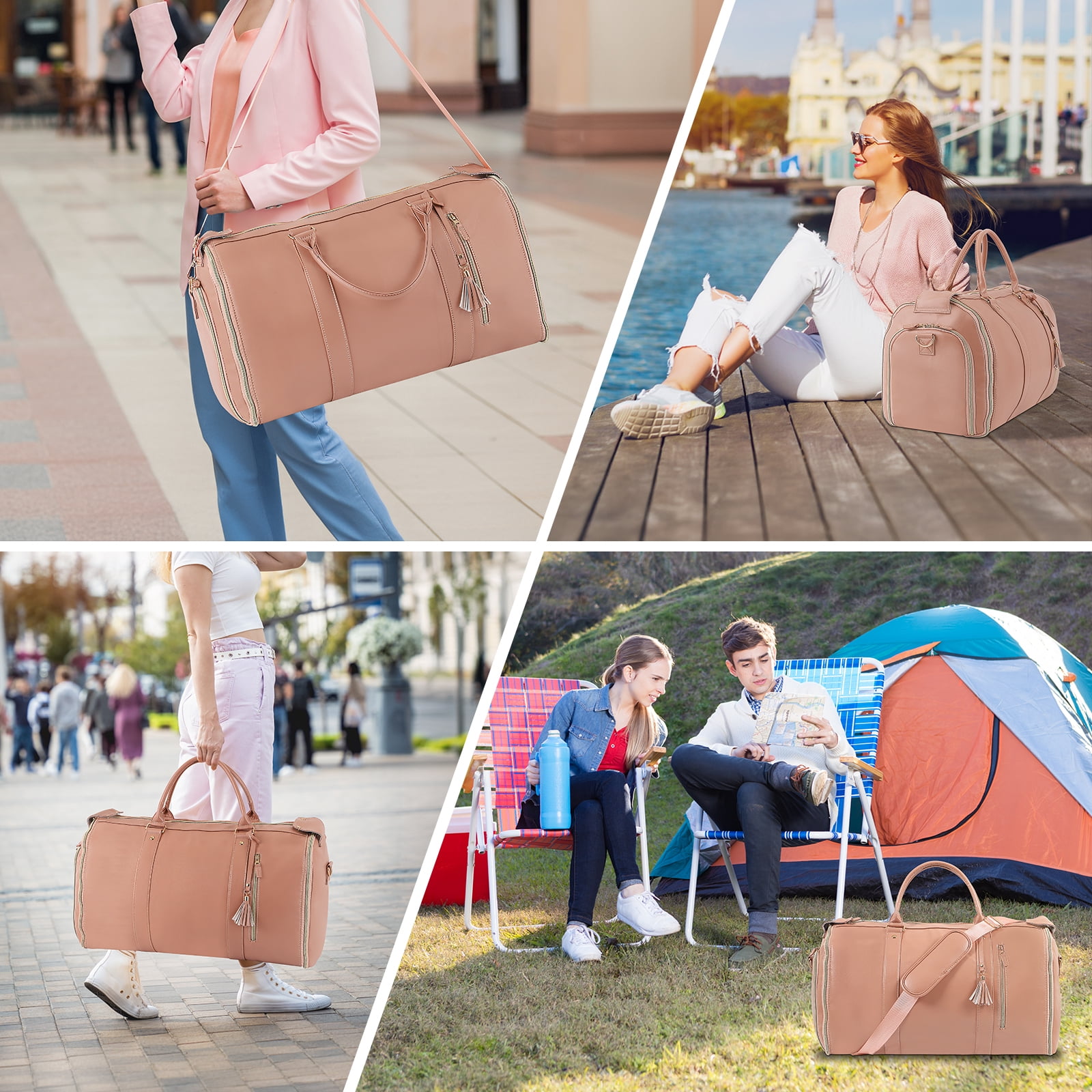 Convertible Travel Garment Bag, Overnight Bag Waterproof Leather Carry-on Garment Duffel Bag for Men Women - 2 in1 Hanging Suitcase Suit Business Travel Bag