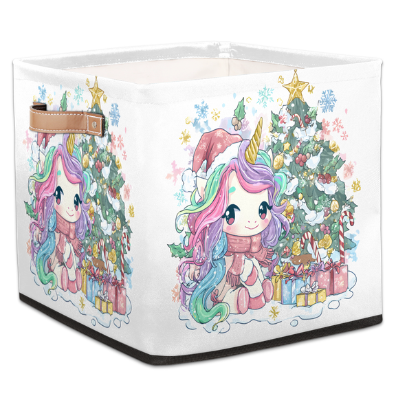 CURLYOOT Unicorn Cube Storage Bin, 13 x 13 x 13 Storage Cube Bins for Organizing, Christmas Holiday Fabric Foldable Closet Baskets with Handles for Closet, Shelves, Clothes