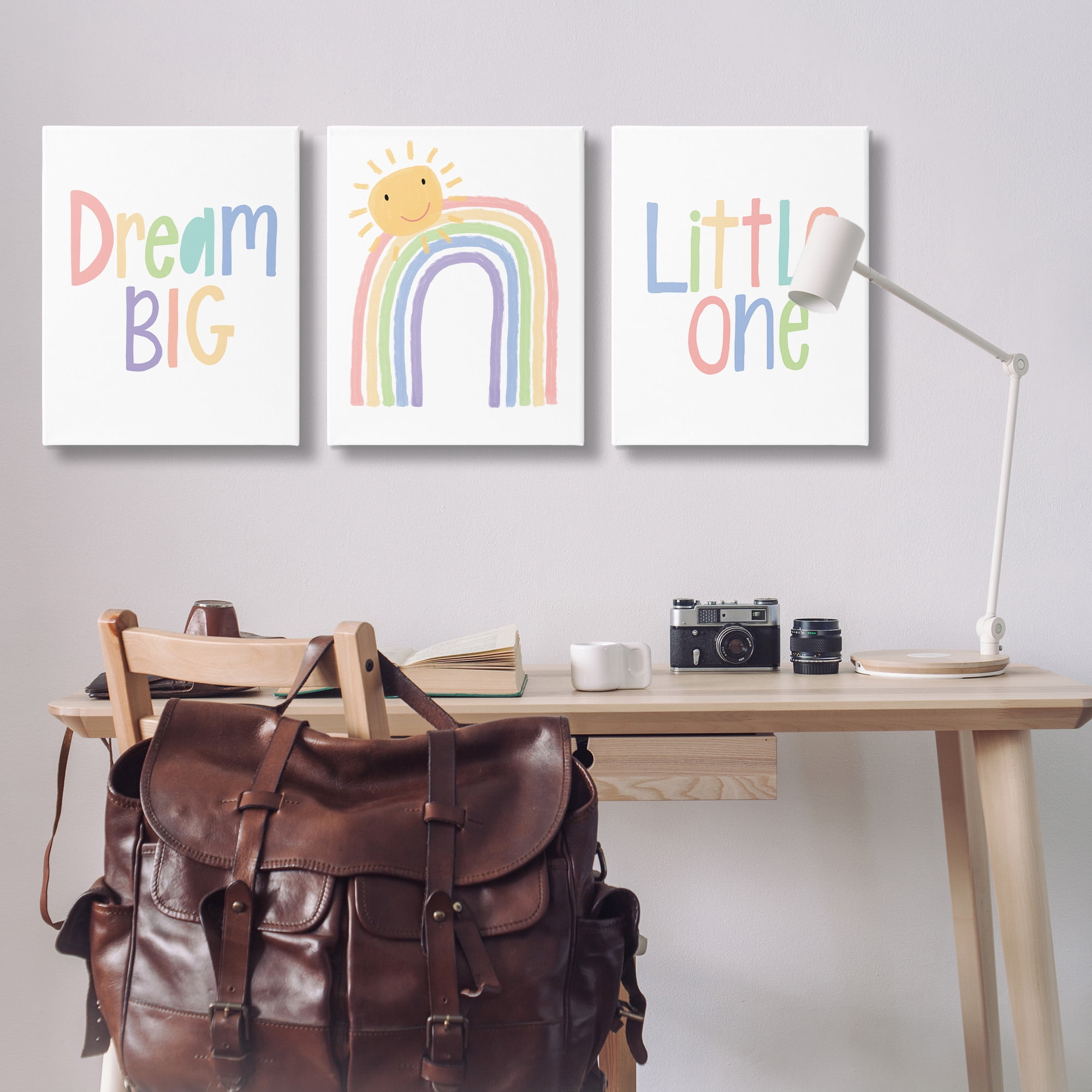 Stupell Industries Dream Big Little One Happy Sun Rainbow Illustration Canvas Wall Art Design by Lisa Larson, 3 Piece, 24" x 30"