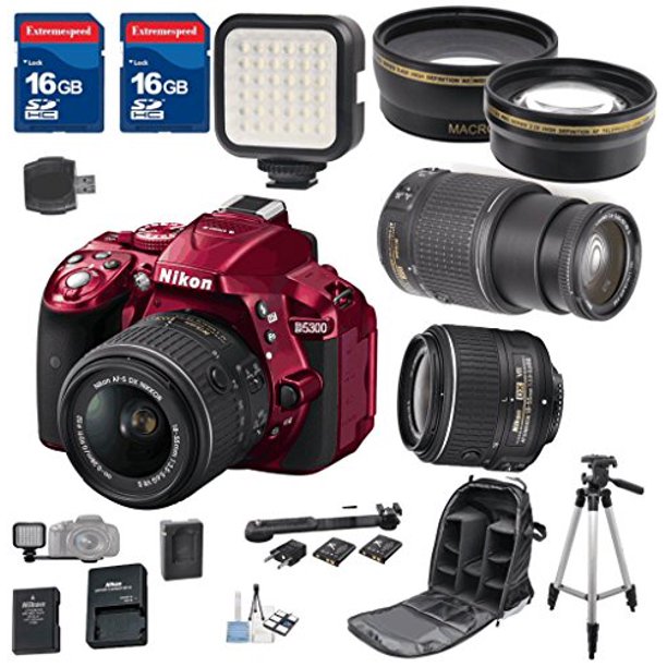 Nikon D5300 (RED) DX DSLR + 1855 VRII Lens + 55200 VRII Zoom Lens