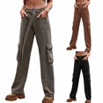 thumbnail image 7 of Sngxgn Plus Size Cargo Lounge Pants for Women Casual Wide Leg Pants with Pockets(Brown,L), 7 of 7
