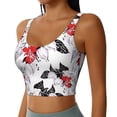 thumbnail image 5 of Sports Bra For Women, Red White Flowers Black Sports Bras For Women High Support, Workout Tank Tops Woman With Removable Cups, 5 of 8