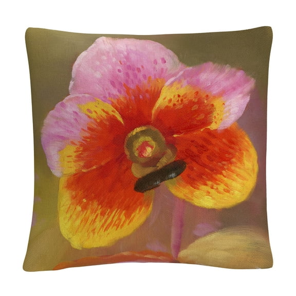 Orange-Pink Orchid' Floral Botanical Petals By Masters Fine Art 16 X 16 Decorative Throw Pillow