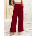 thumbnail image 3 of Pantalones de pierna ancha BTFBM para mujer, elásticos, cintura alta, color rojo vino, 3 of 9