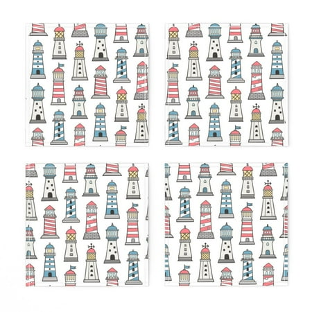 

Linen Cotton Canvas Cocktail Napkins (Set of 4) - Nautical Sea Ocean Doodle Lighthouse Beach Summer Nursery Room Print Cloth Cocktail Napkins by Spoonflower