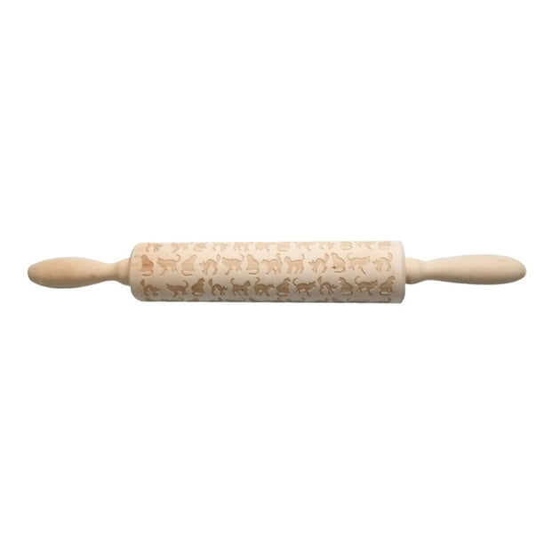 Gato perro dinosaurio grabado rodillo de madera masa pastelería Pizza fideos galletas herramientas para hornear hornear asar rodillo de madera AweSitey JJ18509-01